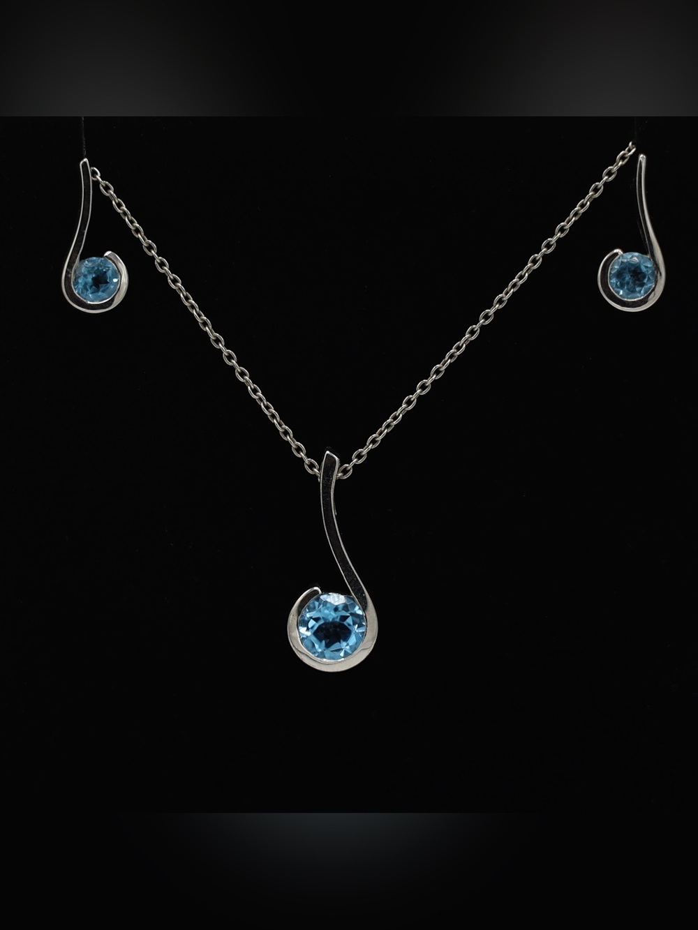 Blue Topaz Sterling Silver Necklace And Earring Set